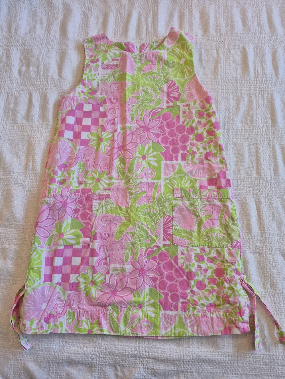Lilly Pulitzer girls size 7 shift dress lined, pink & lime elephant flower VGUC